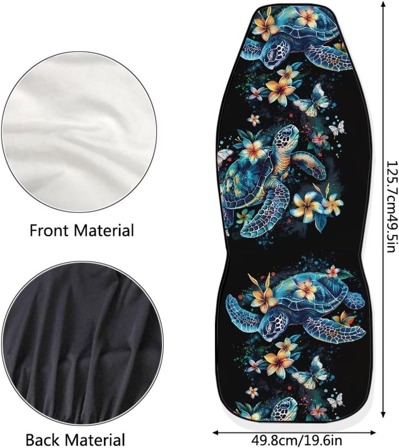 Howilath Sea Turtle Floral Car Front Seat Cover for Men Women Stretchy Bucket Seat Covers High Back Accessories Interior Decor - 2 Piece - Image 5